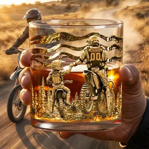 Dad Dirt Bike Round Glass - Personalized Gifts For Dad