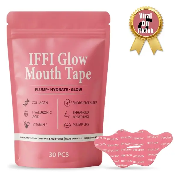 IFFI Glow Hydrating Mouth Tape for Sleeping - 30 Pieces Lip Plumping Sleep Strips with Collagen, Hyaluronic Acid Vitamin E , Built In Moisturize Lip Mask and Gentle Anti Snoring Tape for Sensitive Skin