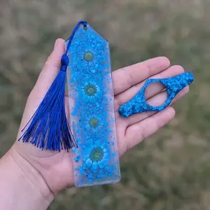 Blue Sparkle Flower Bookmark and Book Holder with Tassel - Decorative Reading Accessory
