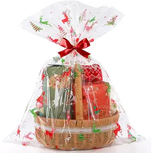 Christmas Cellophane  Bags 10 count Large Holiday  Wrap 24x30 Inch Clear  Basket Wrapping Plastic (Reindeer)