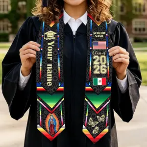 Custom Flag Graduation Stole, Mexican, Salvadoran, American Flag Sash Class of 2026
