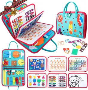 Montessori Busy Activity Board for Toddlers 1-4, Portable Handbag-Shape Planet-Theme Sensory Toy, Early Education Toy for Fine Motor Skill Development, Preschool Gift for Kids