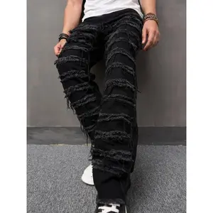 Men's Regular Fit Ripped Button Fly Jeans, Casual Comfy Pocket Trousers for Daily Menswear, Pants for Men, Fall Outfits, Birthday Outfits, Denim Pants, Fashion Men's Bottoms for All Seasons, Cotton, StreetwearGift