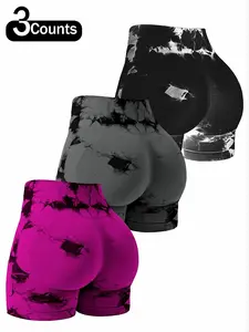 Women's Tie Dye Print High Waist Sports Shorts, Breathable Comfortable Skinny Athletic Shorts for Gym Workout Running, Ladies Sportswear Activewear for All Seasons