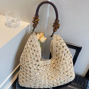New Fashionable Handmade Woven Bag Versatile Paper Rope Crochet Straw Shoulder Bag for Vacations & Beach Outings Lightweight & Stylish Accessory