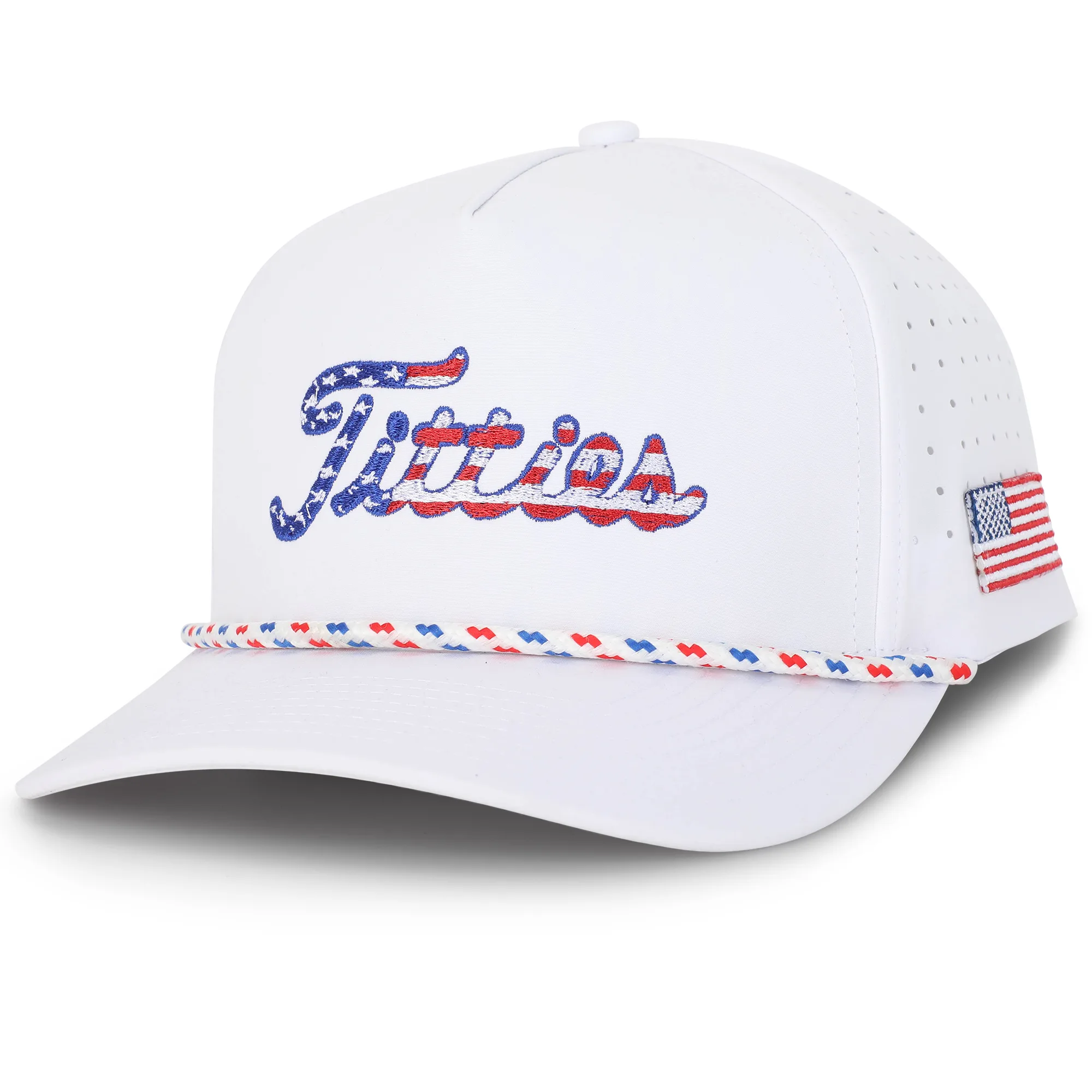 CURVES & CLUBS Titties Funny Golf Hat - Patriotic American Flag Design - Moisture-Wicking Polyester - Perfect Gift for Golf Lovers & Bachelor Parties