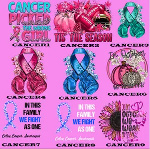 CANCER1-CANCER9 DTF DESIGNS for T-Shirts & Bags Colon, Breast and Ovarian Cancer Awareness Screen Print, CANCER DTF GANG SHEET