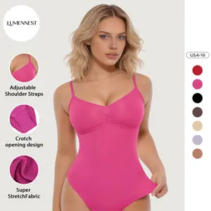 LUMENNEST Women's Minimalist Adjustable Thin Strap Seamless Stretch Bodysuit, Soft Solid Color Breathable Shapewear, High Stretch Sportswear