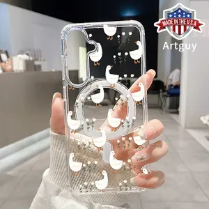 Magnetic Phone Case for Samsung Galaxy S24 Plus S25 Ultra S23 FE Ultra S22+ White Goose Pattern TPU Clear Shockproof Anti-Scratch Stylish Smartphone Cover