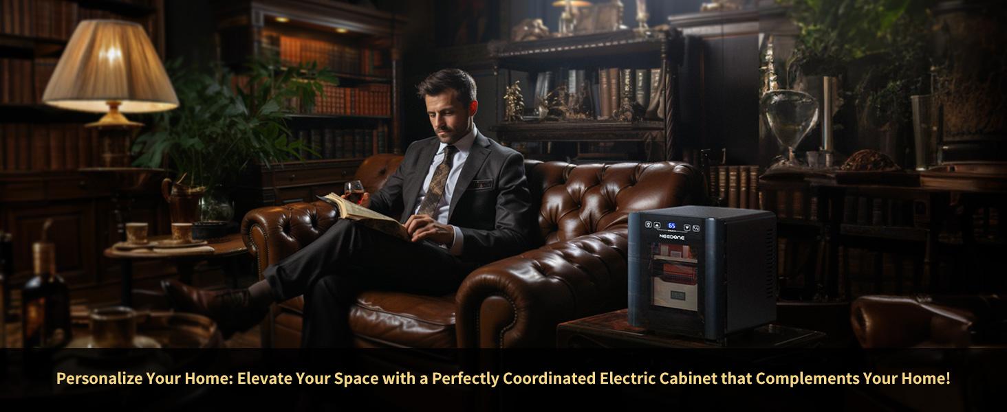 Humidor Electric 8L for Cigar with Heating & Cooling Control, Quiet Thermostatic Electric Cooler Cabinet for 80 Counts with Spanish Cedar Wood Shelves & Drawer with Hygrometer, Gift for Men