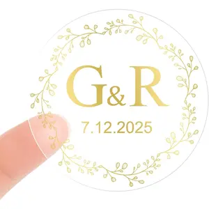 Personalized Transparent  Wedding Labels - Custom  Monograms Stickers for Envelope Seals, Cups, Cookies, Gifts, Party Decor