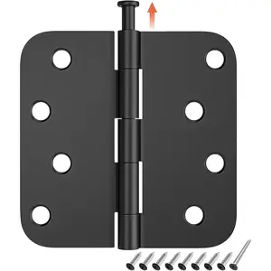 6 Pack Heavy Duty Door Hinges, Matte Black 4 x 4 Inch Door Hinges with 5/8'' Radius Corner, Interior & Exterior Black Door Hardware for Entryway, Patio, Playhouse & More