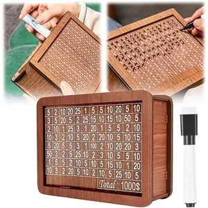 Wooden Money Saving Box, Reusable Money Box With Counter, Cash Vault Bank With Dry Erase Pen, Perfect Holiday Gift For Family & Friends, Christmas And New Year Gift.