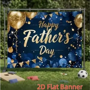 1PC,2D Flat Customize Backdrop Father's Day Decorative Backdrop, Festival Party Decoration Background Curtain, Family Gathering Photo Backdrop, Blue And Gold Balloon Themed Father's Day Decor Backgro