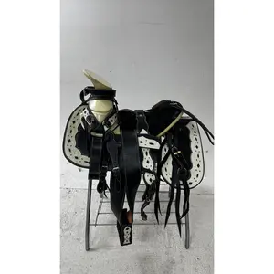 Charro Saddle – Black & White Leather (15.5”) “El Diamante Blanco”