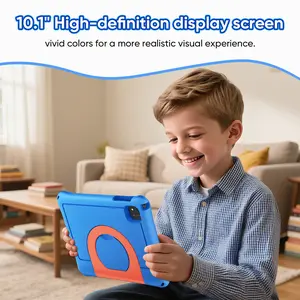 [New Arrivals] Kids Tablet 10 inch Android 15 8GB RAM 32GB ROM Dual Cameras WiFi 6 6000mAh Battery Protective Silicone Case Animal Flash Cards Educational Apps Toddler Gifts Stress Relief Case Pink Blue-Tablet Screen MothersDay Gift