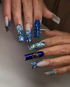 (MTO) Handcrafted Wearable Nail Art Royal Blue 3D Floral Fashion Hand Accessories
