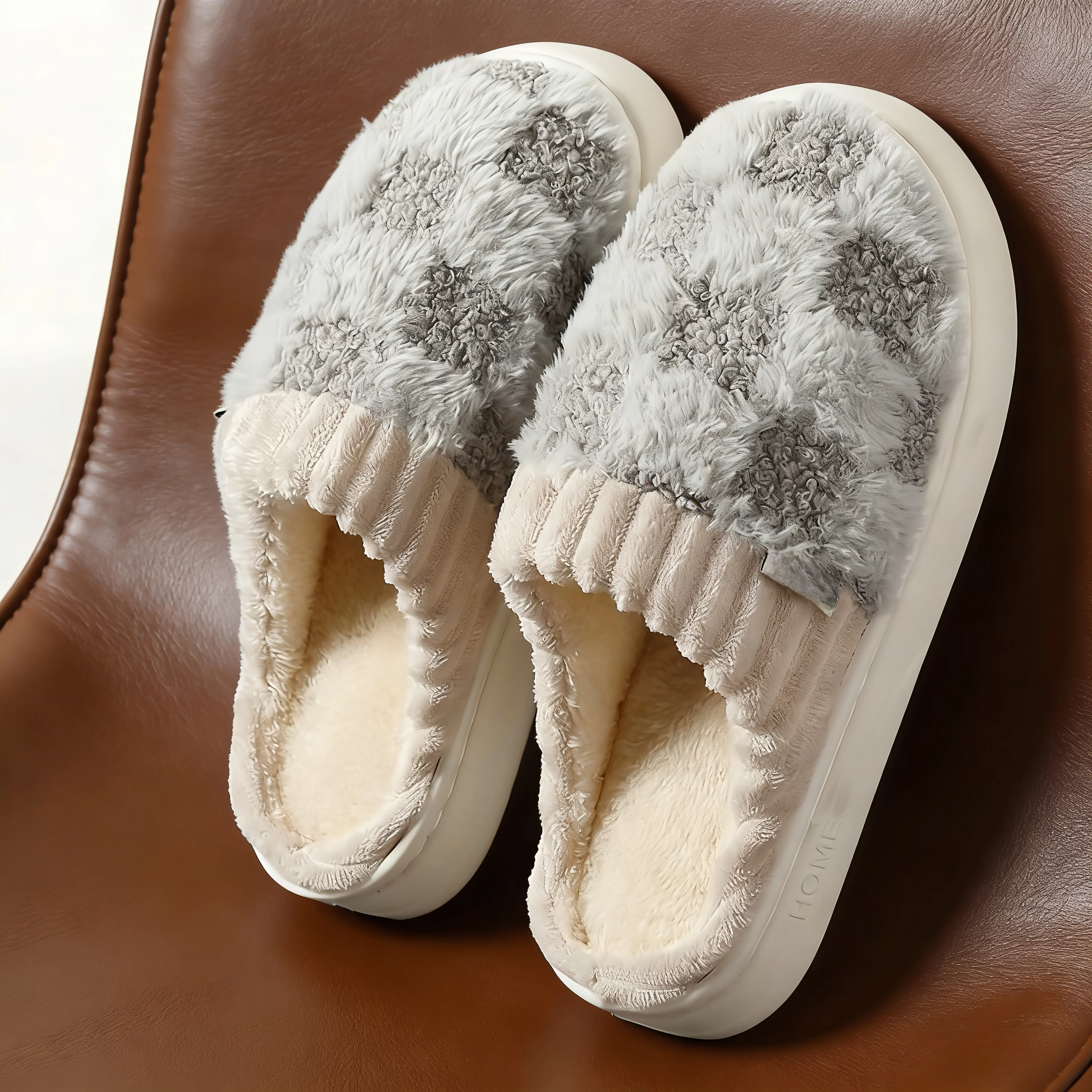Women's Fashionable Plaid Slippers, Cozy Warm Casual Flat House Shoes with Fuzzy Plush Lining and Non-Slip Sole for Winter, Casual Flat Slippers, Fashionable Slippers