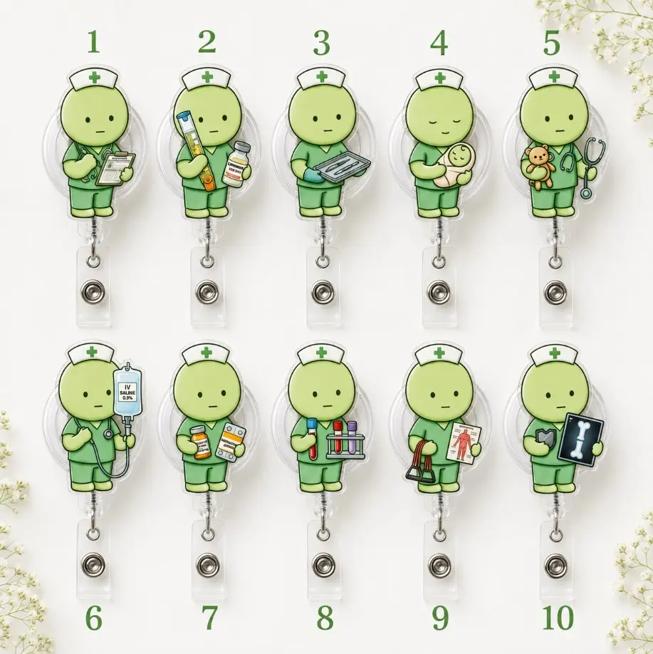 Kawaii Nurse Badge Reel, Green Guy ID Holder, Medical Staff Accessory, Perfect Gifts for ID Nurses, Doctors, Teachers & Office Professionals