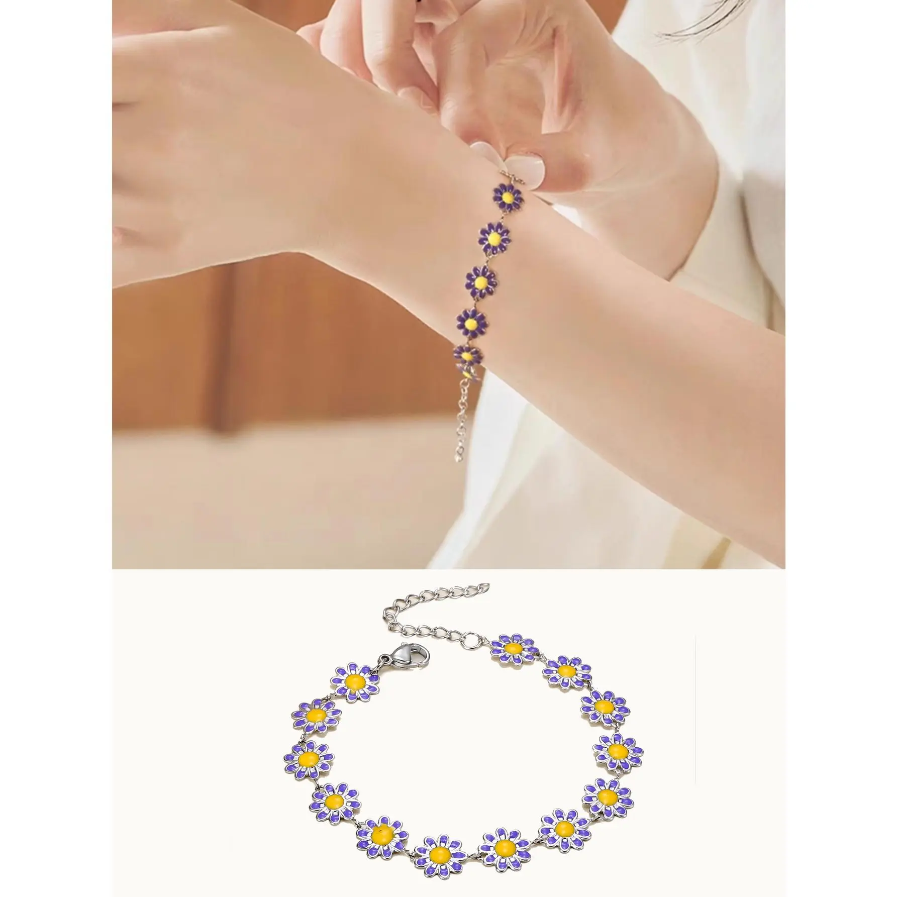 Daisy Flower Cuff Bracelet for Women, Dopamine Style Stainless Steel, Non-Tarnish Casual Jewelry for Vacation Wear, Flowers, Non Tarnish Jewelry, Daily, Fashion, Female, Bangle