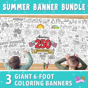 Summer Coloring Banner Bundle | July 4th 250th Anniversary | Back to School | Kids Activity