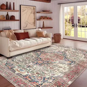 Vintage Floral Pattern Area Rug, Bohemian Area Rug, Boho Style Rug, Non-slip Washable Floor Mat, Soft Floor Carpet for Home Living Room Bedroom Kitchen Hotel Dormitory Decor, Home Decor Rugs