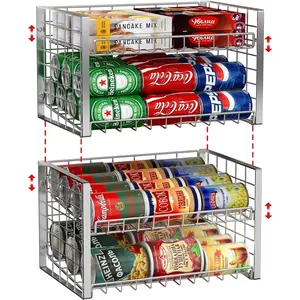 2-Tier Stackable Can Rack Organizer for Pantry, Adjustable Can Dispenser Holds Up to 62 Cans, Can Storage Holder for Various Ounces of Canned  Soda Drinks, , 2 Pack (Petent Pending)