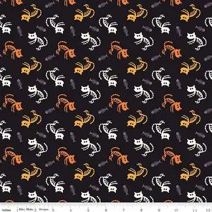 Beggar's Night Cats Black - Riley Blake Designs - Cotton Fabric by the yard - C14501-BLACK - Halloween Fabric