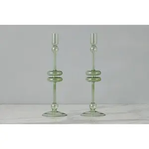 Sage Glass Candlestick Pair, Large