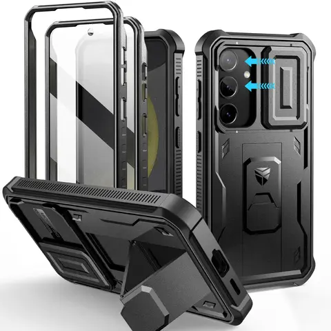 Dexnor Full-Body Rugged Smartphone Casing for Samsung Galaxy S24 Series (2024) - Built-in Slide Camera Cover, Phone Screen Protectors, Kickstand, Shockproof PC+TPU Bumper, Wireless-Compatible Landscape View Protection