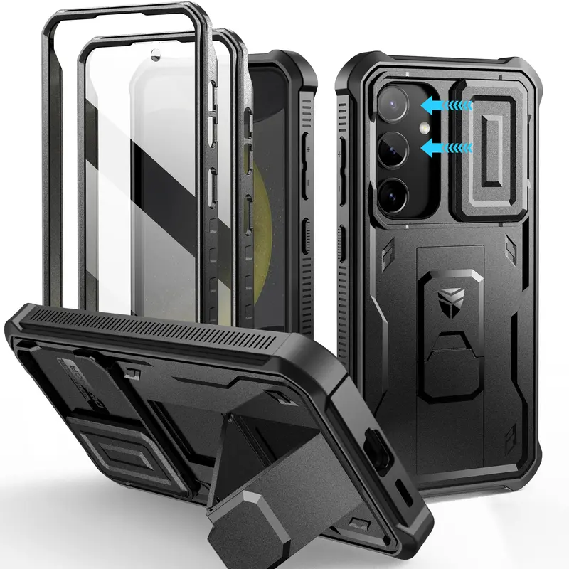 Dexnor Full-Body Rugged Smartphone Casing for Samsung Galaxy S24 Series (2024) - Built-in Slide Camera Cover, Phone Screen Protectors, Kickstand, Shockproof PC+TPU Bumper, Wireless-Compatible Landscape View Protection