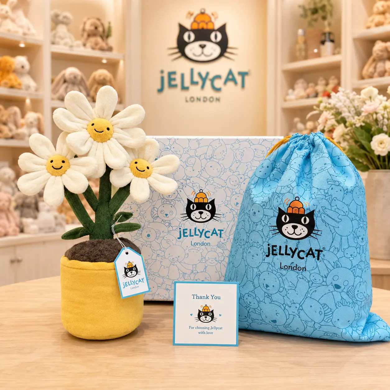 Authentic Jellycat Amuseables Daisy Flower Pot Plush with Gift Box & Dust Bag, Soft Smiling Daisy Stuffed Toy, Cute Floral Plush Gift for Her, Birthday, Valentine’s Day, Mother’s Day, Room Decor