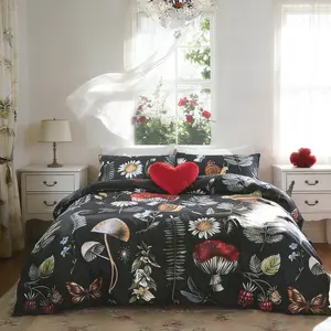 Mushroom Series Bedding Set, Decorative Bedding Set, Soft Skin-Friendly Sheet Set, Includes 1 Fitted Sheet & 2 Pillowcases, Perfect for Bedroom & Guest Room Use