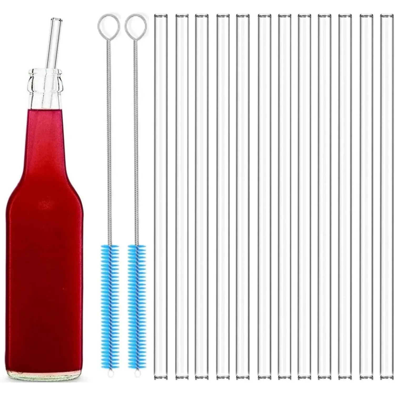 12 Inch Reusable Glass Straws for 40 oz Tumblers, Extra Long Borosilicate Drinking Straws with 12mm Wide Design,  for Smoothies and Thick Drinks, Shatter Resistant, BPA Free, Clear
