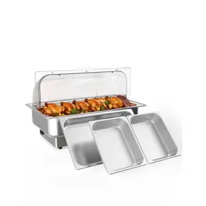 Chafing Dish Electric Buffet Set,9 QT Stainless Steel Food Servers and Warmers with 1 Full-Size Pan & 2 Half-Size Pan for Wedding and Parties