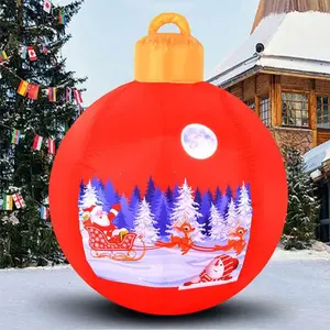 YUEWO 47.2" Light Up Inflatable Christmas Ball Giant Inflatable Ornaments Outdoor Large Xmas Ball Inflatable Christmas Blow Up Yard Decorations for Outside Holiday Yard Lawn Porch Decor (Red)