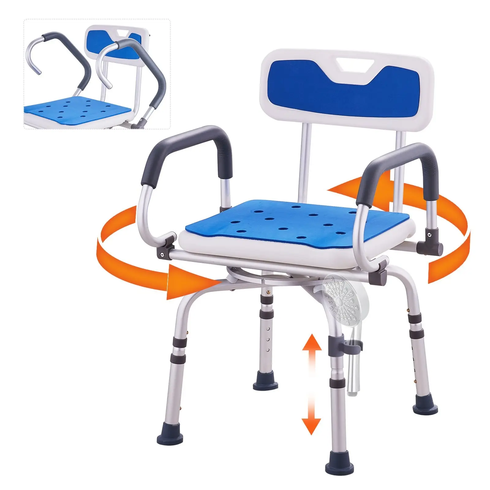 Shower Chair With 360-Degree Swivel Bathtub Seat Featuring Pivoting Arms, Adjustable Height, Heavy-Duty Support Up To 400 Lbs, Bathroom Safety Stool For Seniors And Disabled, Non-Slip, Water-Resistant, Easy To Assemble