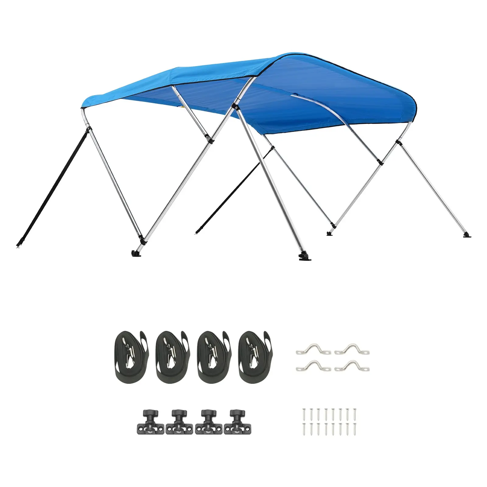 3-Bow Boat Bimini Top, 600D Polyester Canopy with Aluminum Alloy Frame, Waterproof Sun Shade Awning with 2 Support Poles, 4 Straps, Storage Bag, 72"Lx(73"-78")Wx46"H