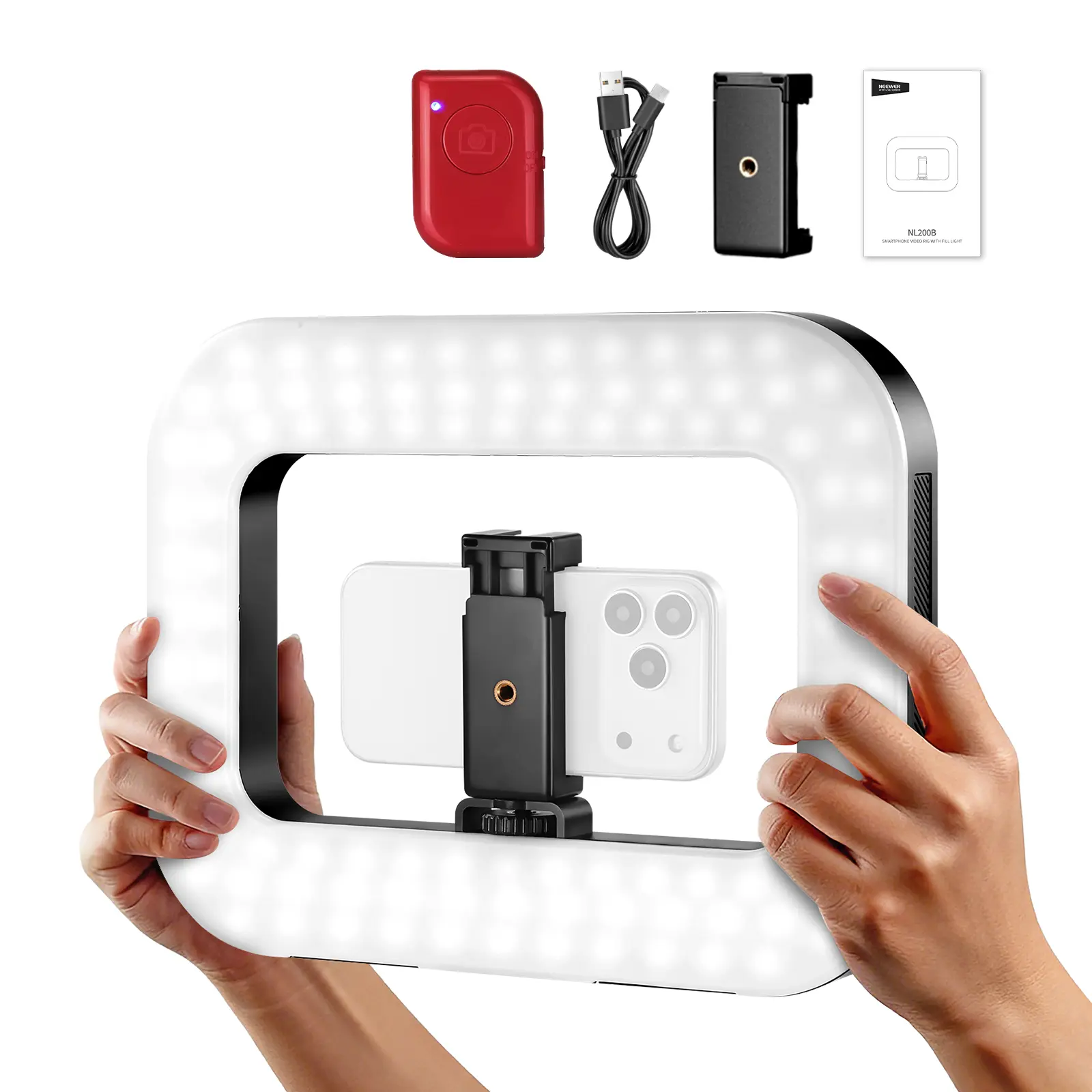 NEEWER NL200B Phone Video Rig with 20W Bi-Color LED Ring Light, Handheld Stabilizer, 5200mAh Rechargeable Battery, 3 Cold Shoe Mounts, Phone Holder for Vlogging, Live Streaming & Content Creation tiktokshopbacktoschool