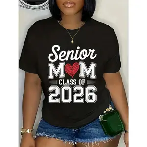 100% Cotton Senior Mom Class of 2026 Proud Parent Graduation Tee T-Shirt