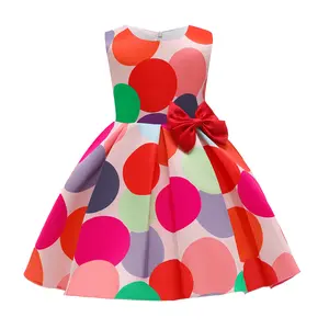 Princess Dress For 2-10Y Toddler Kid Girls Wave Point Print Bow Sleeveless Round Neck Dress Performance Princess One Piece Party Dress ZT-8057
