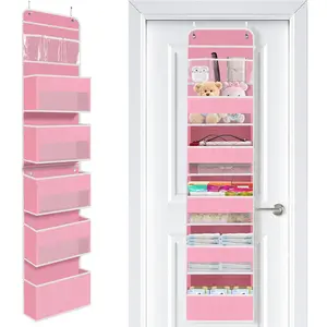 Over the Door Organizer, 6 Large Pocket Hanging Storage Organizer with 40lb Capacity, Saving for Nursery, Bathroom, Bedroom, Closet - Baby Essentials & Toiletry Organizer (Pink)