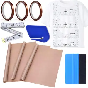 Sublimation Shirts Tool Kits - 4 T Shirt rulers, 3Pack Teflon Sheet for Heat Press 12 x 16in - 2 Rolls Heat Resistant Tape,1 Tape Measure,1Squeegee for Vinyl