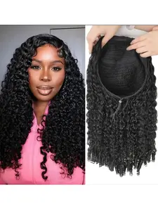 Half Wig Burmese Curly Glueless Human hair Wig  Ready to Wear 3 IN 1 Half Wig With Drawstring Flip Over Half Wig Curly Wigs