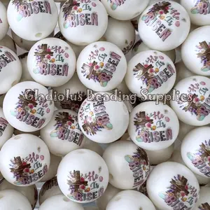 20mm He is Risen Print Acrylic Bead, Easter Season,Risen Beads, Bubblegum, Chunky Round, Gumball, Bunny, Egg, Easter