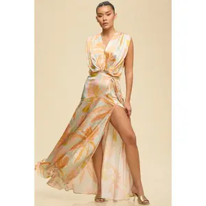 Golden Sunset Palm Print Maxi Dress - Orange Multi
