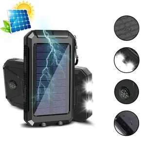 Solar Power Bank 10000mAh, Portable Solar Phone Charger with Dual USB Ports, Built-in LED Flashlight and Compass, IP65 Waterproof Design for Outdoor Daily Activities