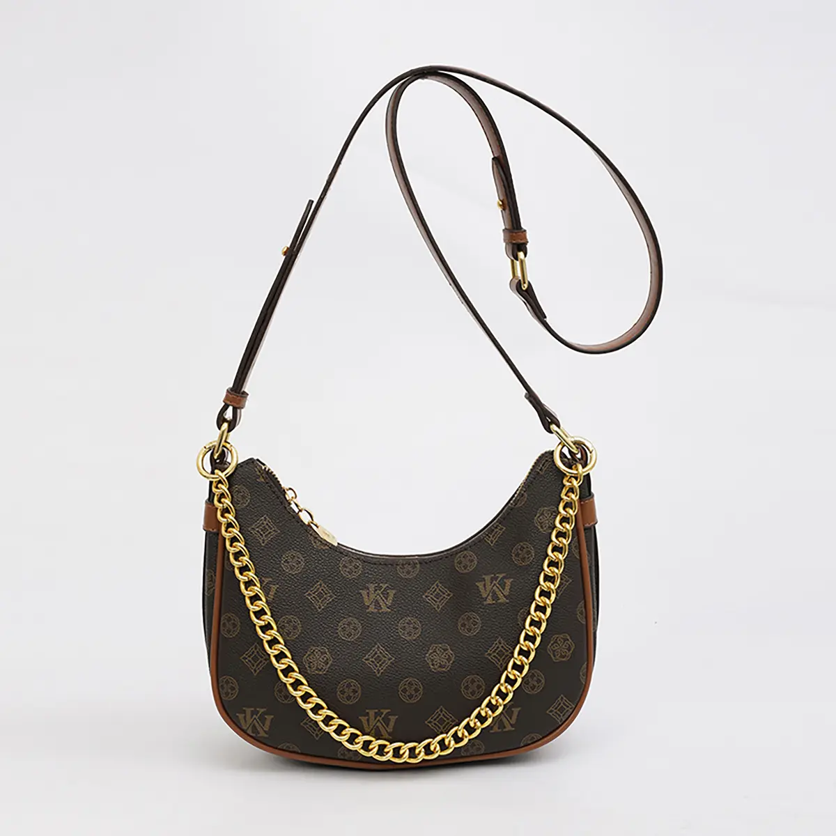 Vintage-style Handbags for Women Chic and Elegant Brown Monogram Crossbody Bag with Gold Chain Strap