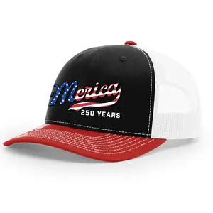 TRENZ SHIRT COMPANY Men's 250th American Anniversary Trucker Hat Patriotic USA Flag 'Merica Beer Logo Embroidered Mesh Back One Size Fits Most