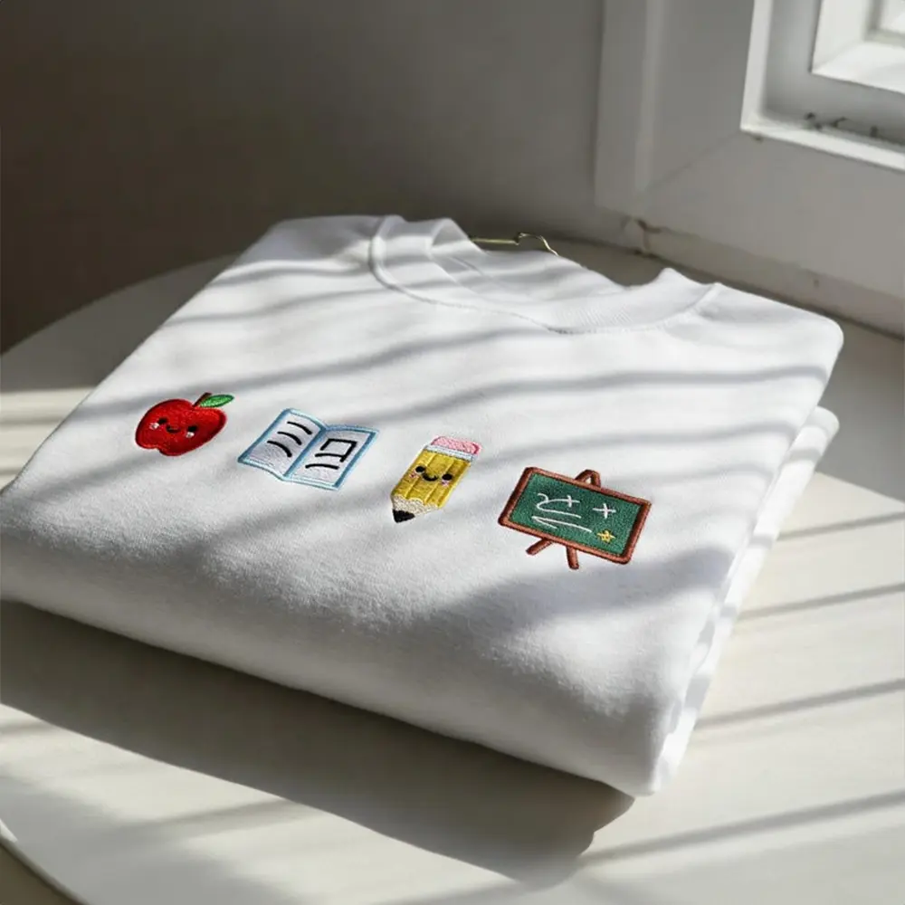 Embroidered Teacher Sweatshirt with School Icons | Cute Teacher Crewneck | Back to School Crewneck | Teacher Appreciation Gift | Cozy Teacher Pullover